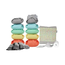 Close Pop-in Part-time Reusable Birth to Potty Nappy Pack - Unisex Bundle Includes 10 Bamboo Aplix Nappies Plus Accessories