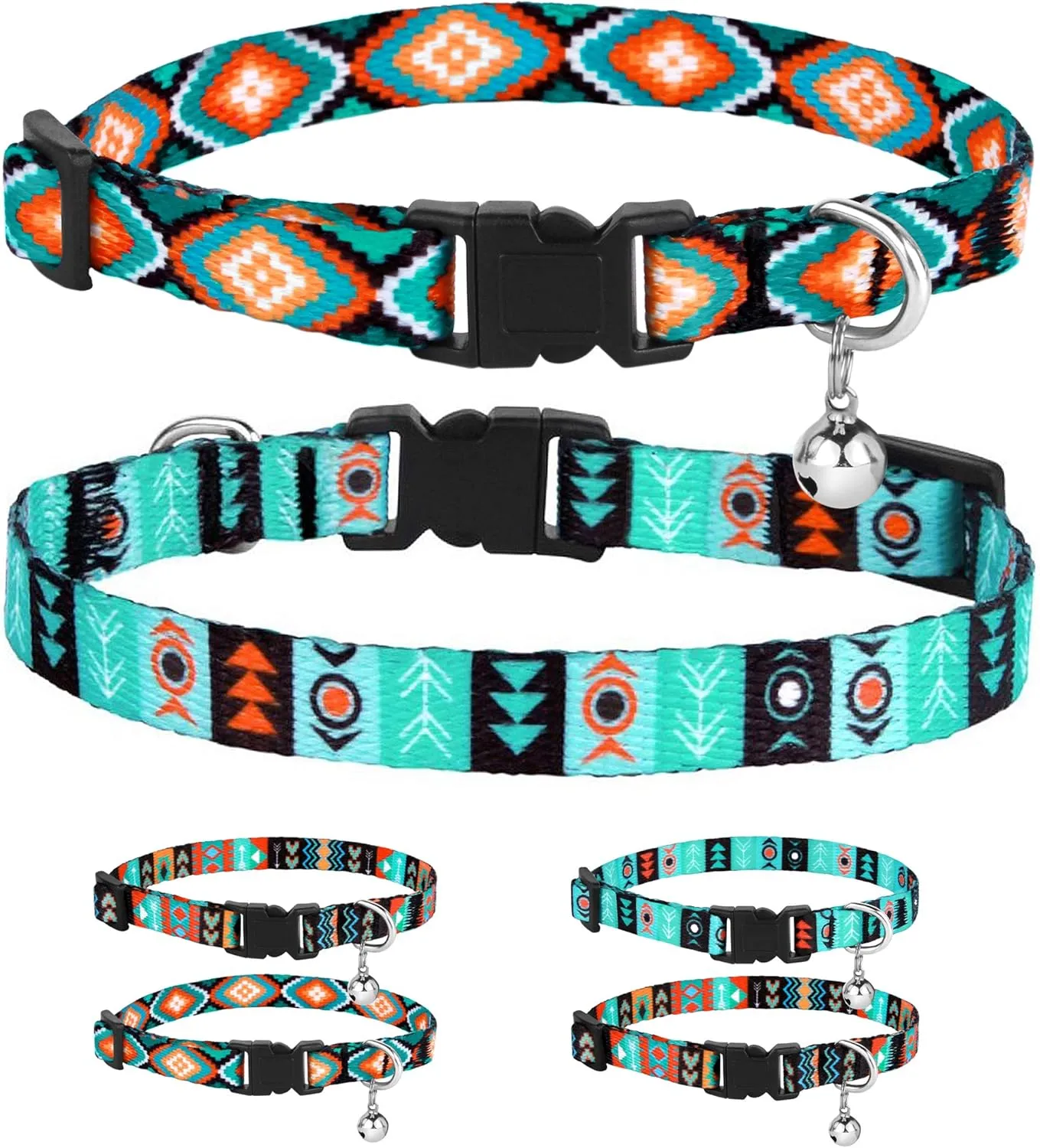 CollarDirect Cat Collar Breakaway with Removable Bell Set of 2 PCS Tribal Pattern Aztec Pet Safety Adjustable Kitten Collar