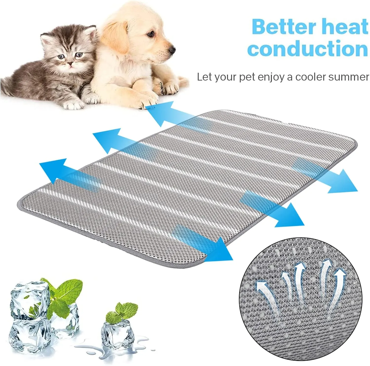Cooling Mat for Dogs - Cooling Blanket Cushion,Summer Pet Ice Mat Pet Bed for Dogs Cats Kennel Pad 3D Mesh Dog Mat,Non-Slip Pet Crate Mat,Ideal for Grate/Floor/Sofa/Pet Bed/Car Seat