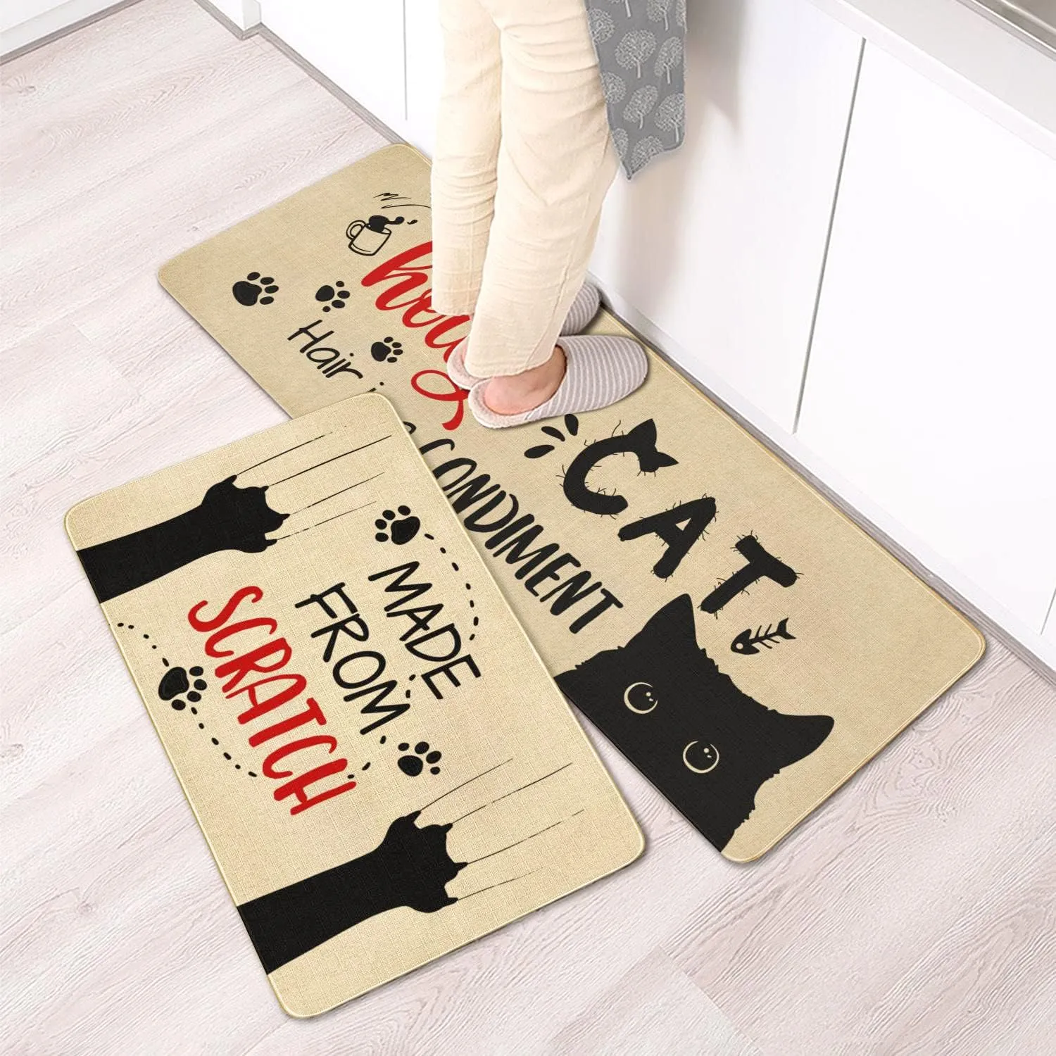 Cute Kitchen Mat Set of 2,Funny Cat Kitchen Rugs and Mats Non Skid Washable,Cute Kitchen Decor Accessories Cats Lover Owners Housewarming Gifts,Made from Scratch (17"x47" 17"x30")