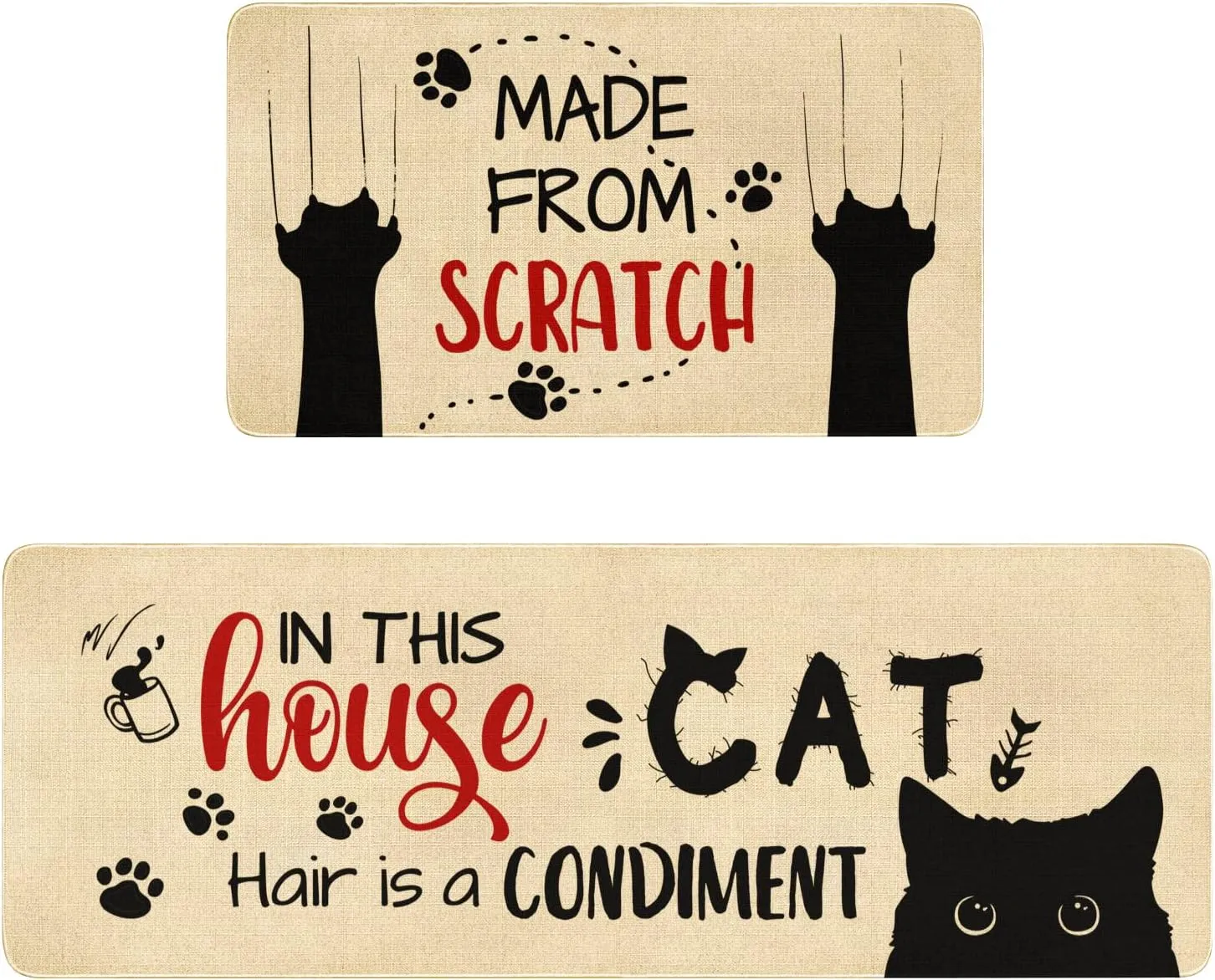 Cute Kitchen Mat Set of 2,Funny Cat Kitchen Rugs and Mats Non Skid Washable,Cute Kitchen Decor Accessories Cats Lover Owners Housewarming Gifts,Made from Scratch (17"x47" 17"x30")