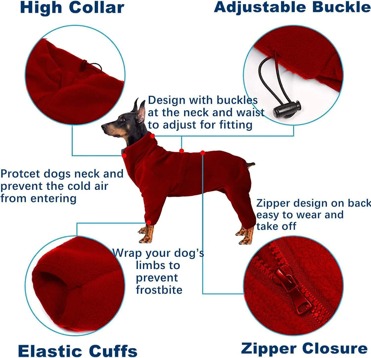 Dog Coat Jackets Polar Fleece Pet Windproof Sweater Apparel Warm Padded Winter Coats for Small Medium Large Dogs Puppy Clothes Red L