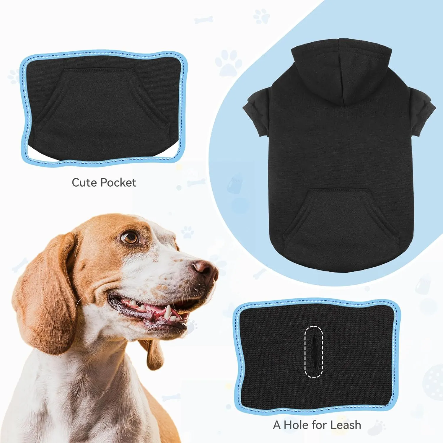 Dog Hoodie Dog Sweaters for Large Dogs Dog Sweater Soft Solid Brushed Fleece Dog Clothes Dog Hoodie Sweatshirt with Pocket(Black-L)