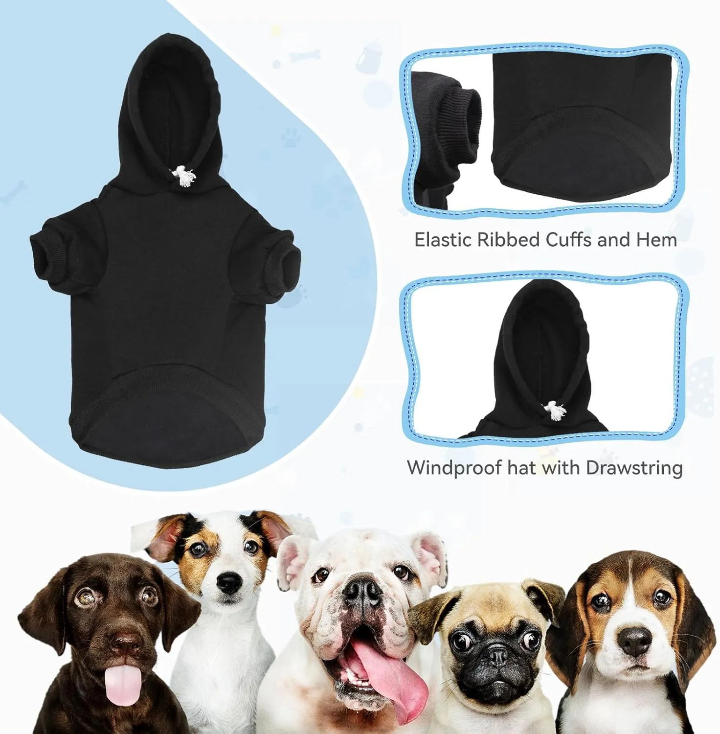 Dog Hoodie Dog Sweaters for Large Dogs Dog Sweater Soft Solid Brushed Fleece Dog Clothes Dog Hoodie Sweatshirt with Pocket(Black-L)