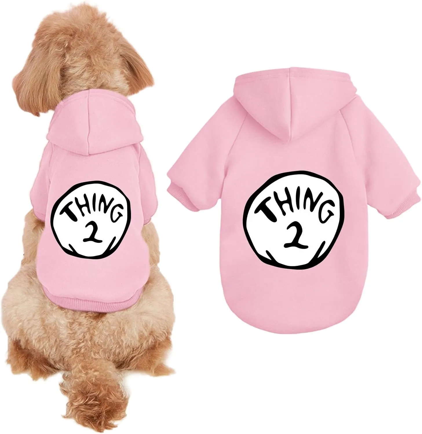 Dog Hoodie Pet Clothes for Small Dogs Thing 2 Printed Hoodies Medium Puppy Hooded Sweatshirt Pullover Outfit(Pink,M)