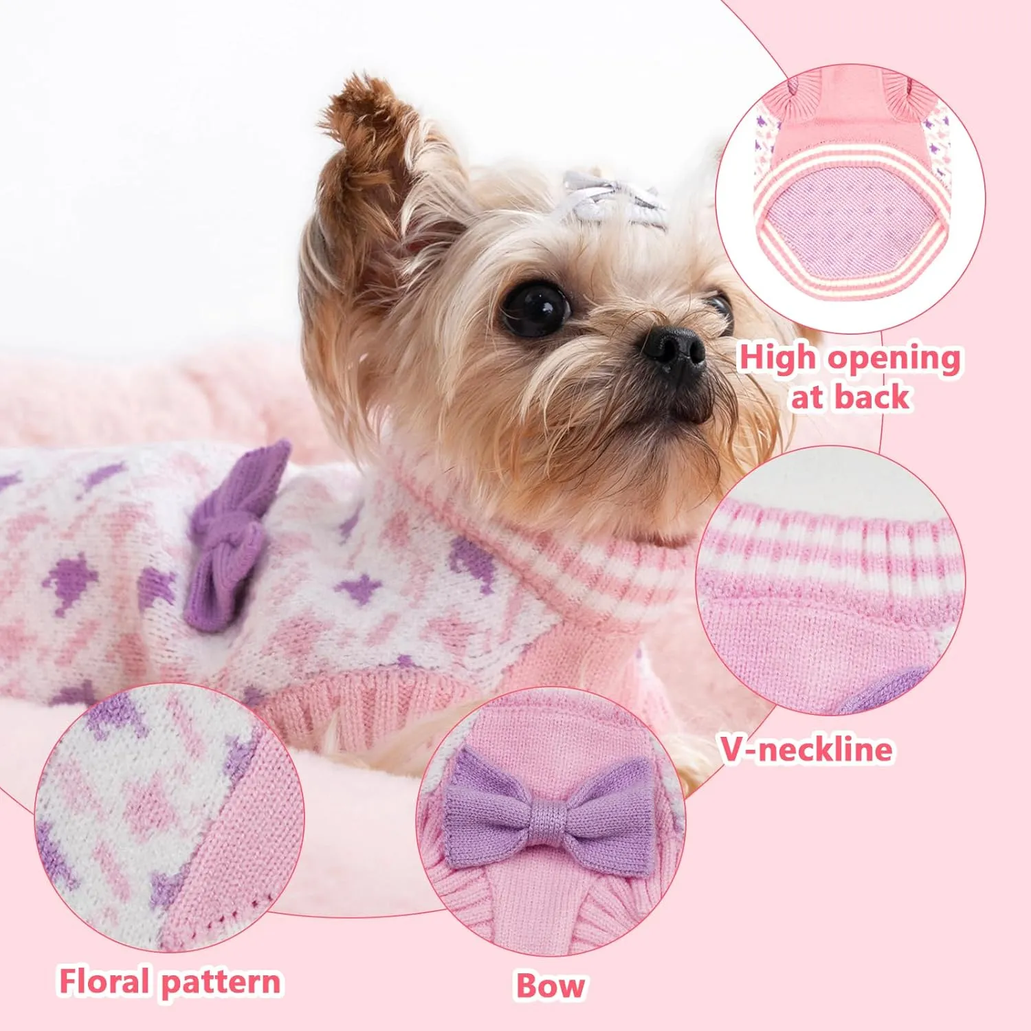 Dog Knitted Sweater Warm Soft Pet Valentines Day Clothes for Small Medium or Large Dogs and Cats Sweaters (Pink, XXL)