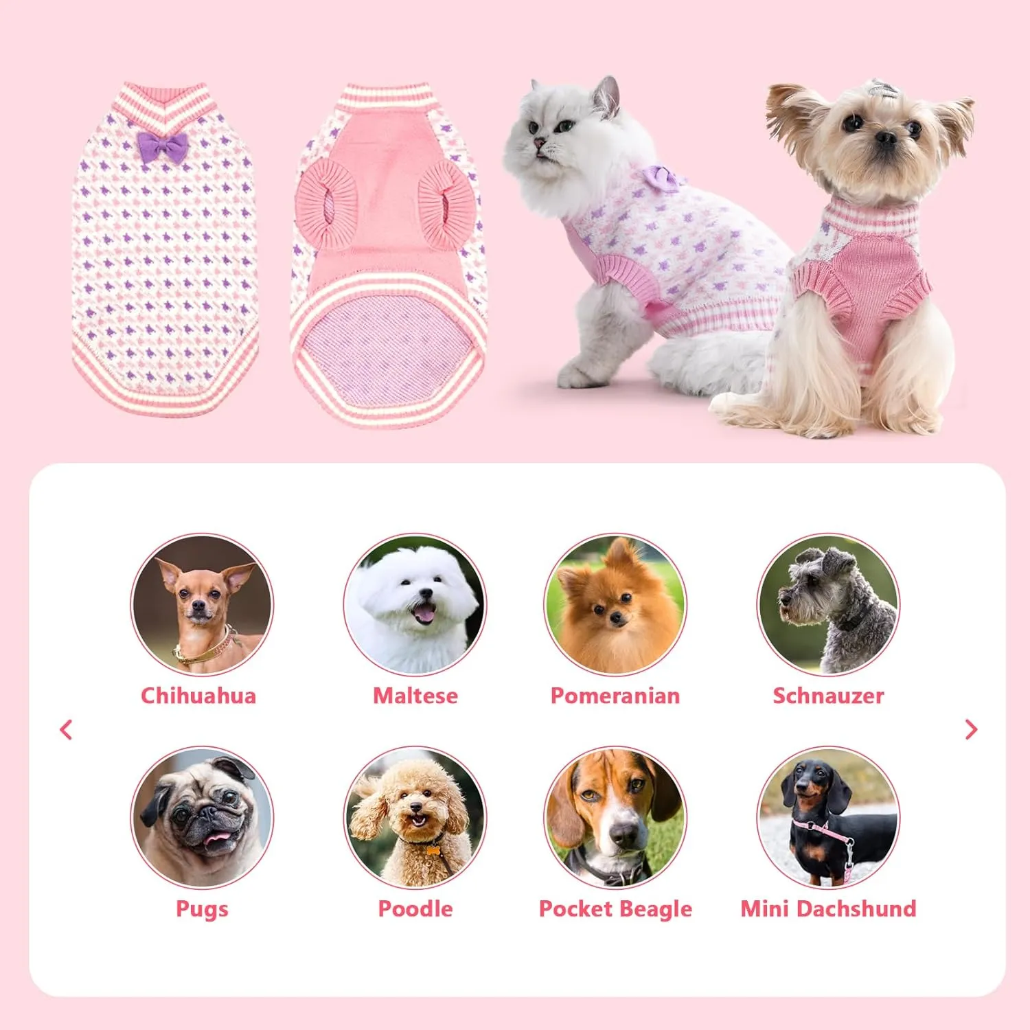Dog Knitted Sweater Warm Soft Pet Valentines Day Clothes for Small Medium or Large Dogs and Cats Sweaters (Pink, XXL)