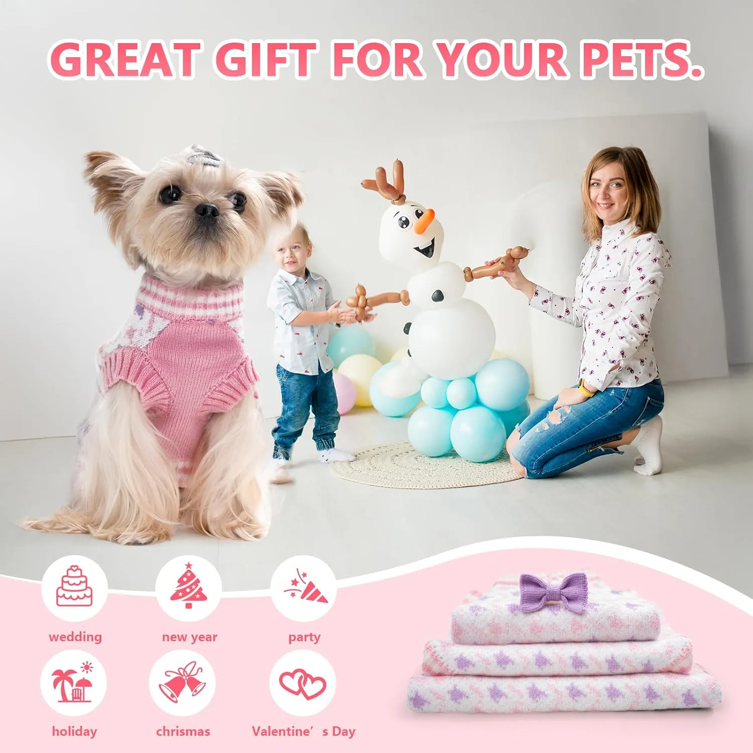 Dog Knitted Sweater Warm Soft Pet Valentines Day Clothes for Small Medium or Large Dogs and Cats Sweaters (Pink, XXL)