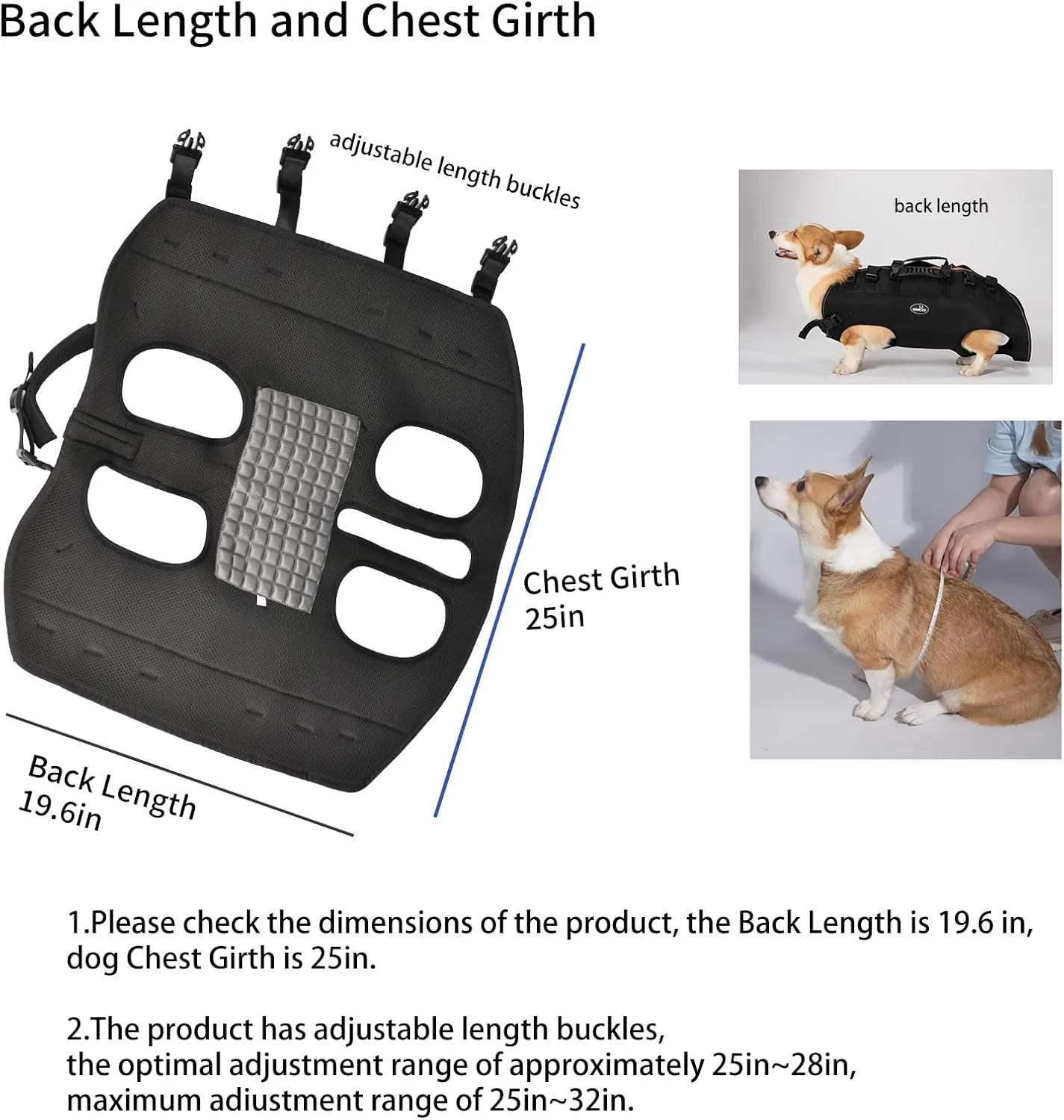 Dog Lift Harness Sling Carrier for Dogs Hind Leg Stair Support Old, Disabled, Joint Injuries, Arthritis, Rehabilitation Nail Trimming, Large Dogs Up and Down Stairs, Cars(33-66 LBS)