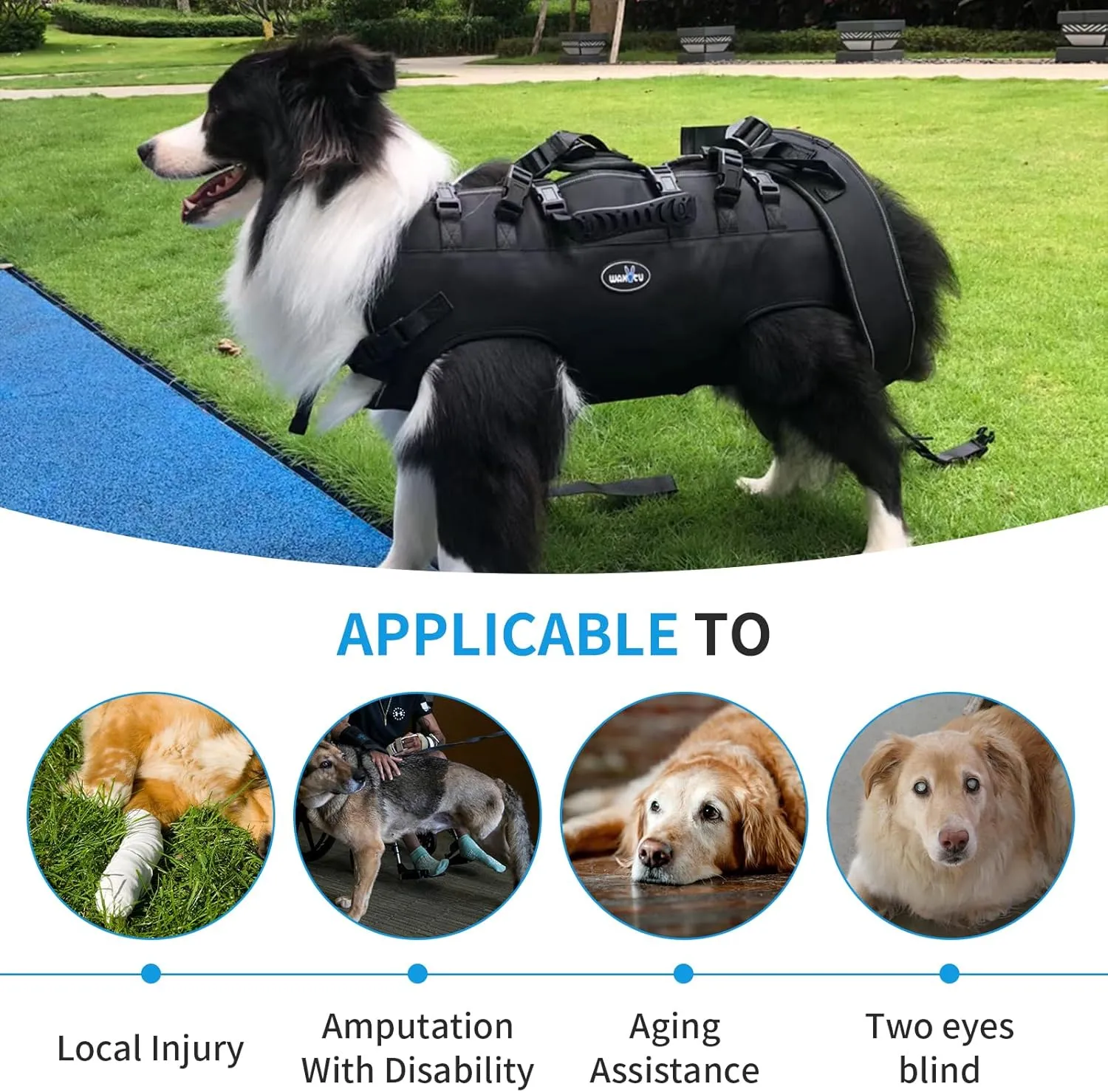 Dog Lift Harness Sling Carrier for Dogs Hind Leg Stair Support Old, Disabled, Joint Injuries, Arthritis, Rehabilitation Nail Trimming, Large Dogs Up and Down Stairs, Cars(33-66 LBS)