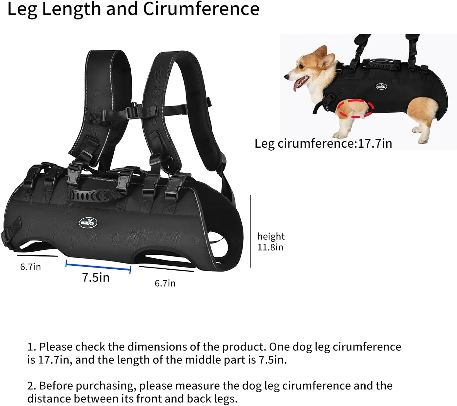 Dog Lift Harness Sling Carrier for Dogs Hind Leg Stair Support Old, Disabled, Joint Injuries, Arthritis, Rehabilitation Nail Trimming, Large Dogs Up and Down Stairs, Cars(33-66 LBS)