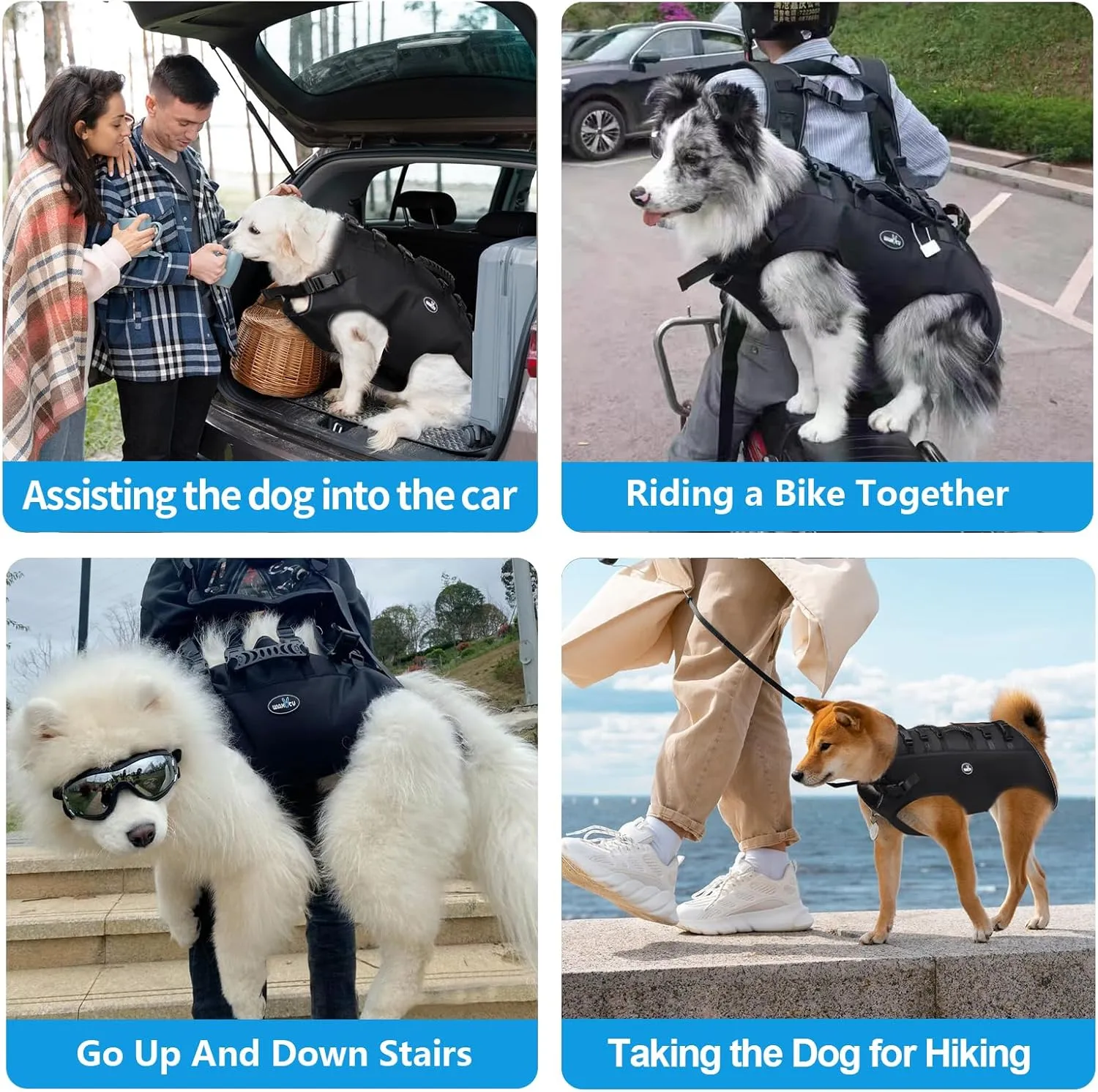 Dog Lift Harness Sling Carrier for Dogs Hind Leg Stair Support Old, Disabled, Joint Injuries, Arthritis, Rehabilitation Nail Trimming, Large Dogs Up and Down Stairs, Cars(33-66 LBS)