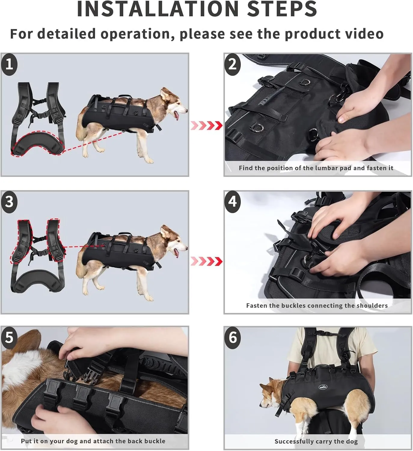 Dog Lift Harness Sling Carrier for Dogs Hind Leg Stair Support Old, Disabled, Joint Injuries, Arthritis, Rehabilitation Nail Trimming, Large Dogs Up and Down Stairs, Cars(33-66 LBS)
