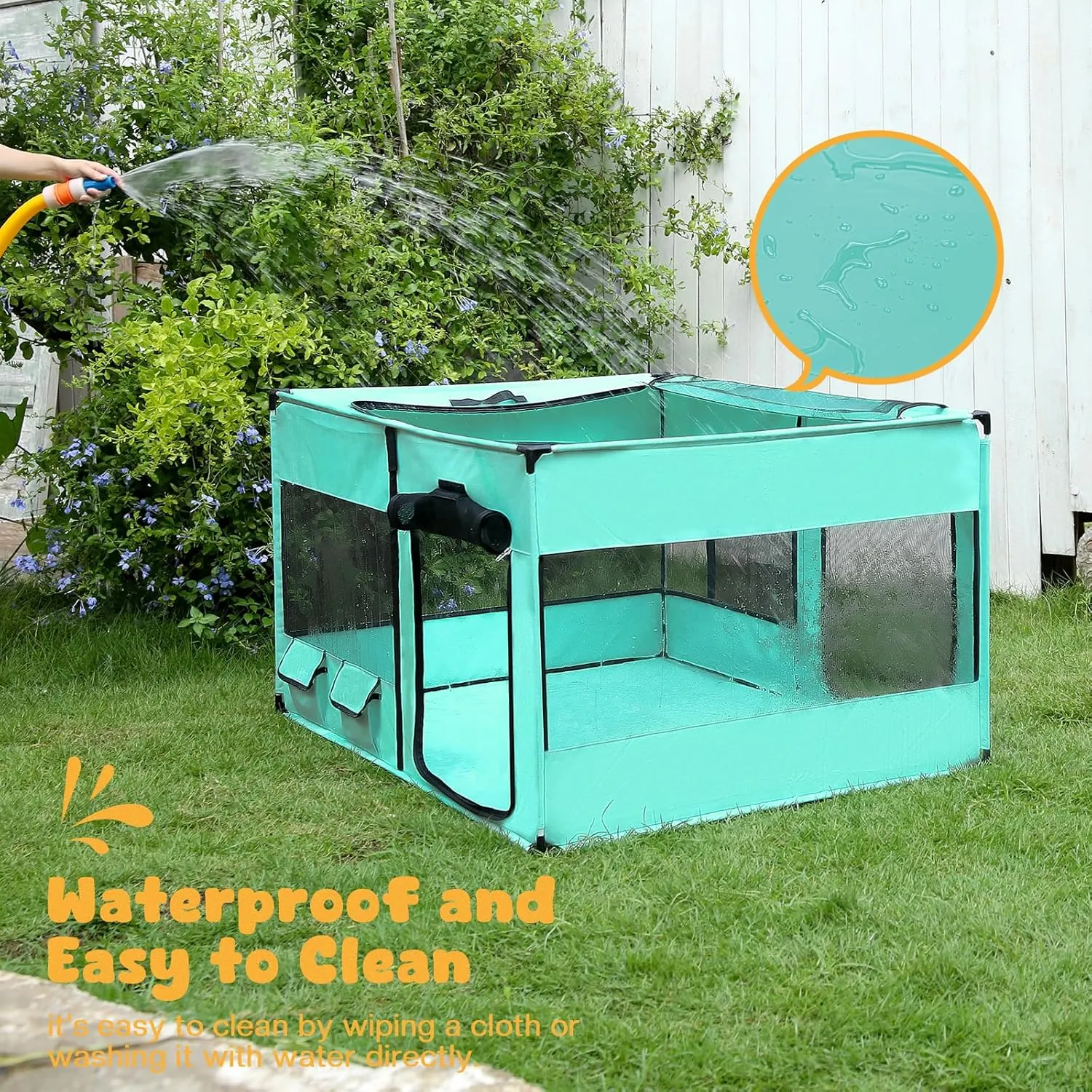 Dog Playen, Portable Dog Play Pen for Dogs and Cats, Metal Dog Playpen with Fabric Cover, Pet Play Pen for Indoors/Outdoors, Foldable Pet Playpen for Indoor Cats Enclosed, Green, Jumbo