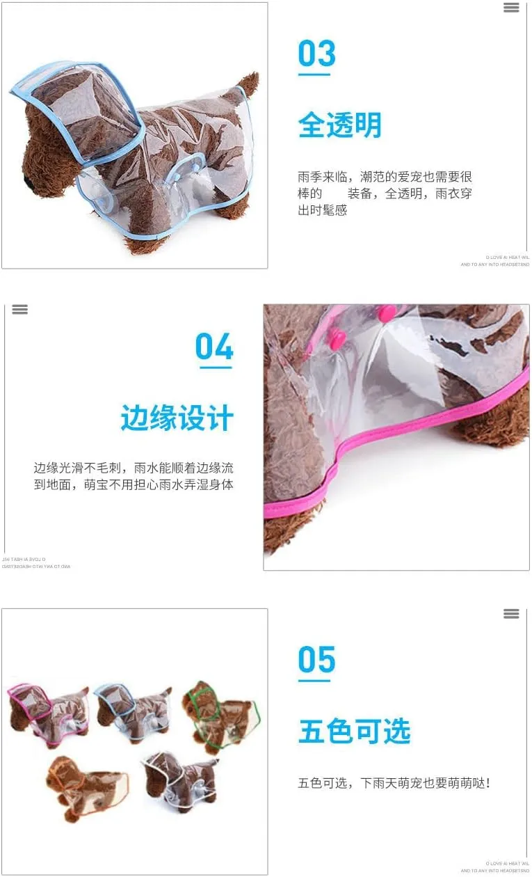 Dog Raincoat New Transparent Plastic Fashion Poncho Pet Teddy Medium and Small Dog Raincoat Pet Supplies (XS,Pink)