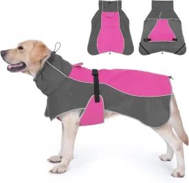 Dog Raincoat, Waterproof Dog Coat with Reflective Straps, Leash Hole & Polar Fleece Lining, Winter Dog Rain Coat for Small, Medium & Large Dogs, Warm, Windproof Dog Vest Jackets