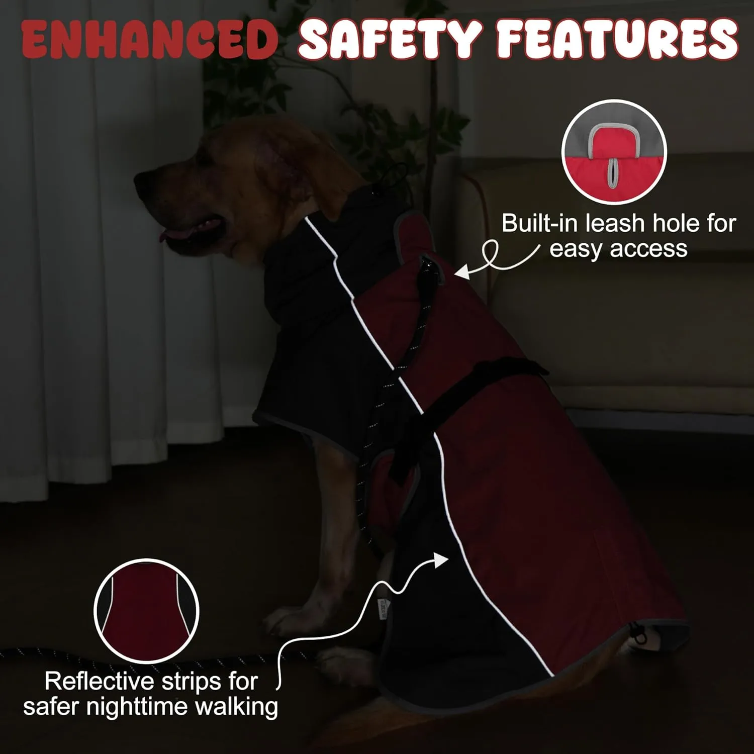 Dog Raincoat, Waterproof Dog Coat with Reflective Straps, Leash Hole & Polar Fleece Lining, Winter Rain Coat for Small, Medium & Large Dogs, Keep Warm, Windproof Vest Jackets