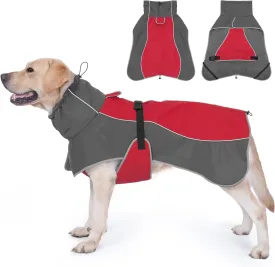 Dog Raincoat, Waterproof Dog Coat with Reflective Straps, Leash Hole & Polar Fleece Lining, Winter Rain Coat for Small, Medium & Large Dogs, Keep Warm, Windproof Vest Jackets