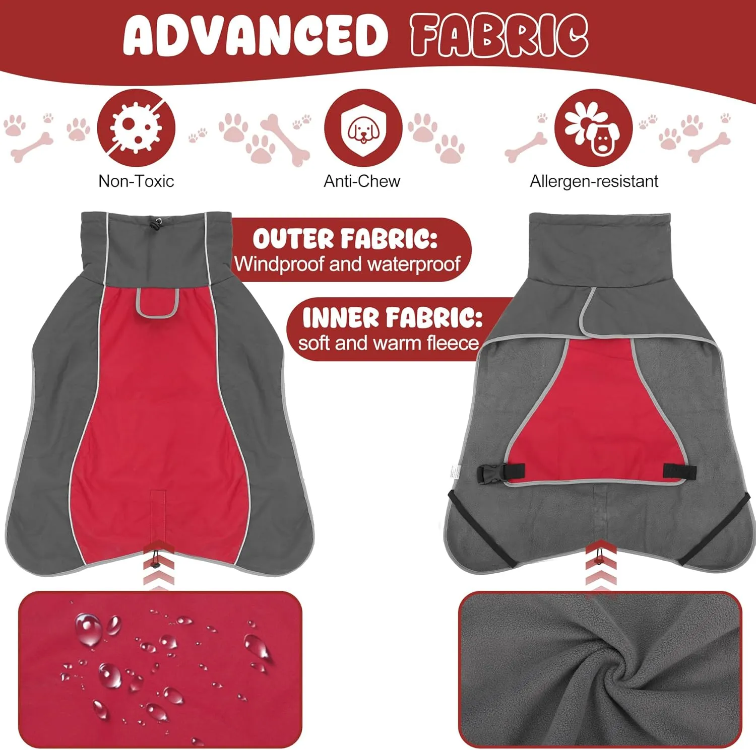 Dog Raincoat, Waterproof Dog Coat with Reflective Straps, Leash Hole & Polar Fleece Lining, Winter Rain Coat for Small, Medium & Large Dogs, Keep Warm, Windproof Vest Jackets