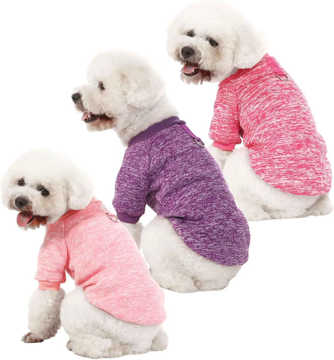 Dog Sweater, Dog Sweaters for Small Dogs, 2, 3 Pack Warm Soft Pet Clothes for Puppy, Medium Large Cat, Dogs Girl or Boy, Dog Shirt for Winter Christmas (Buckle Pink Purple HotPink, X-Small)