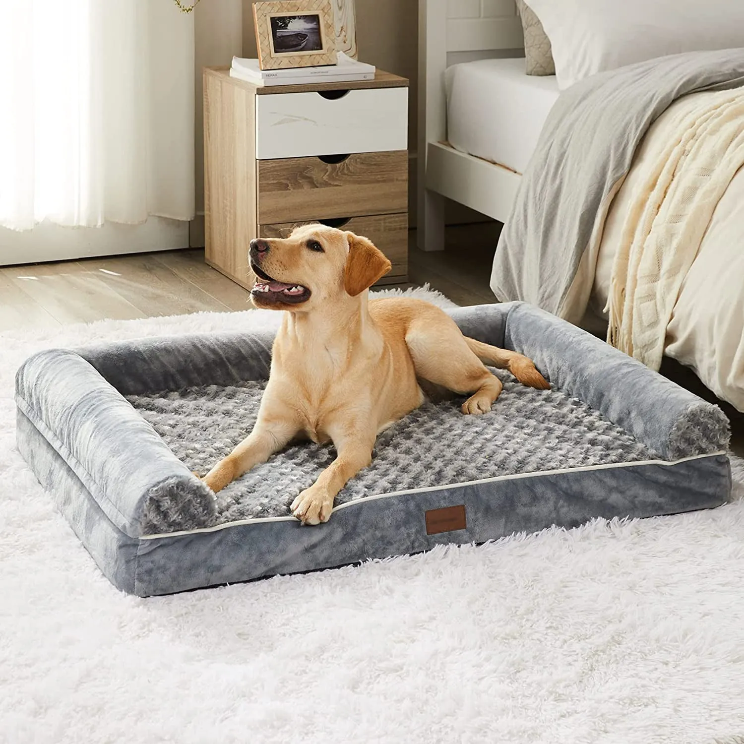 Egg Crate Foam Orthopedic Dog Bed with Bolsters in all sizes (Gray)