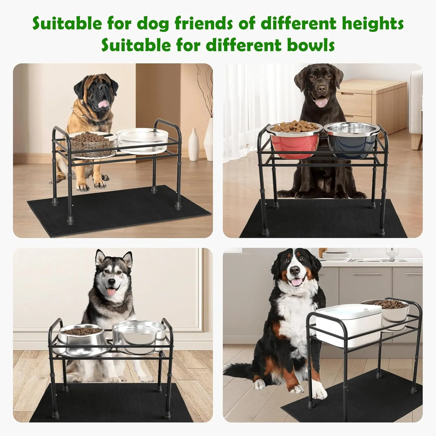 Extra Large & Tall Metal Raised Dog Bowl Stand for Extra Large Dogs, Table Steel Frame Dog Bowls Stand with Mat,Non-Slip,Adjust to 4 Heights 15"-22", Holds 4"-10.5" Diameter Bowl,Bowl Not Included