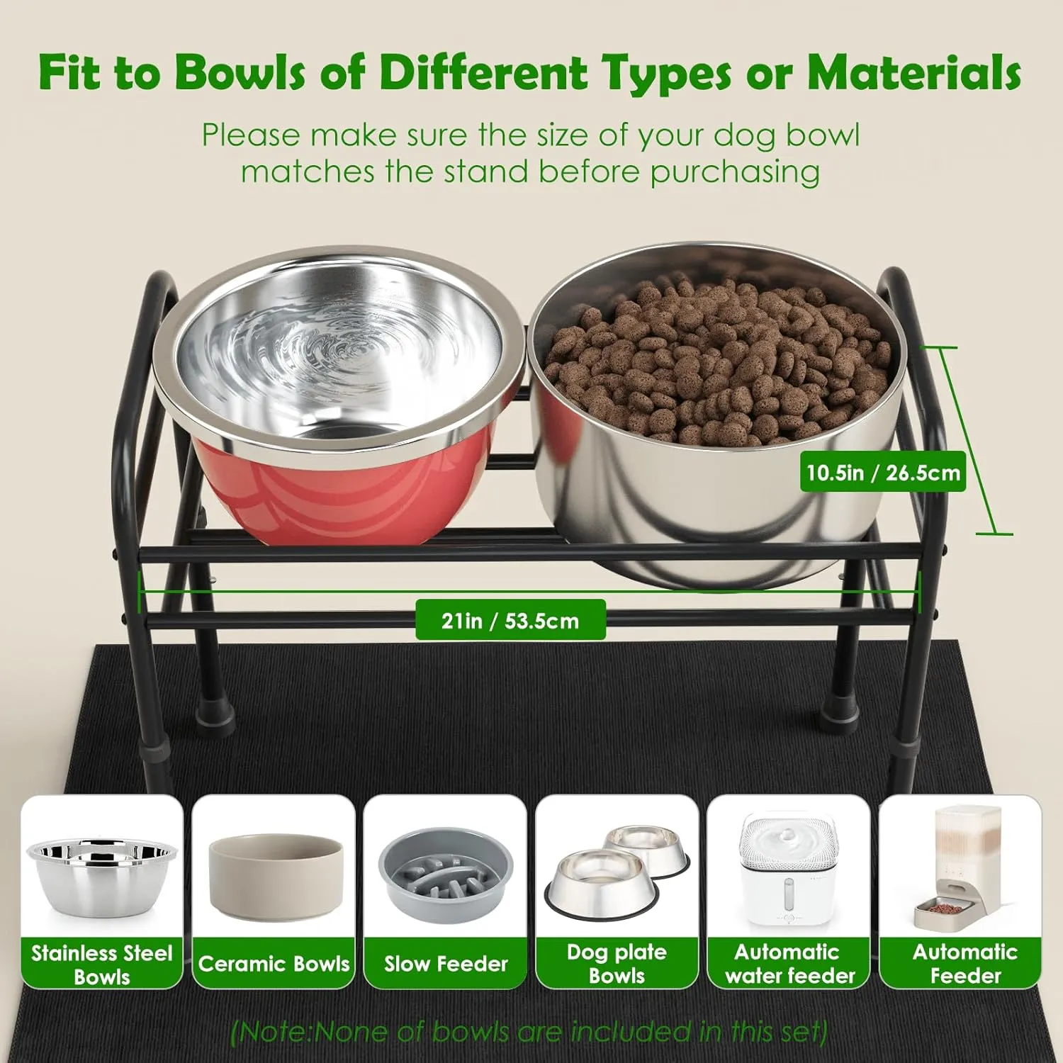 Extra Large & Tall Metal Raised Dog Bowl Stand for Extra Large Dogs, Table Steel Frame Dog Bowls Stand with Mat,Non-Slip,Adjust to 4 Heights 15"-22", Holds 4"-10.5" Diameter Bowl,Bowl Not Included