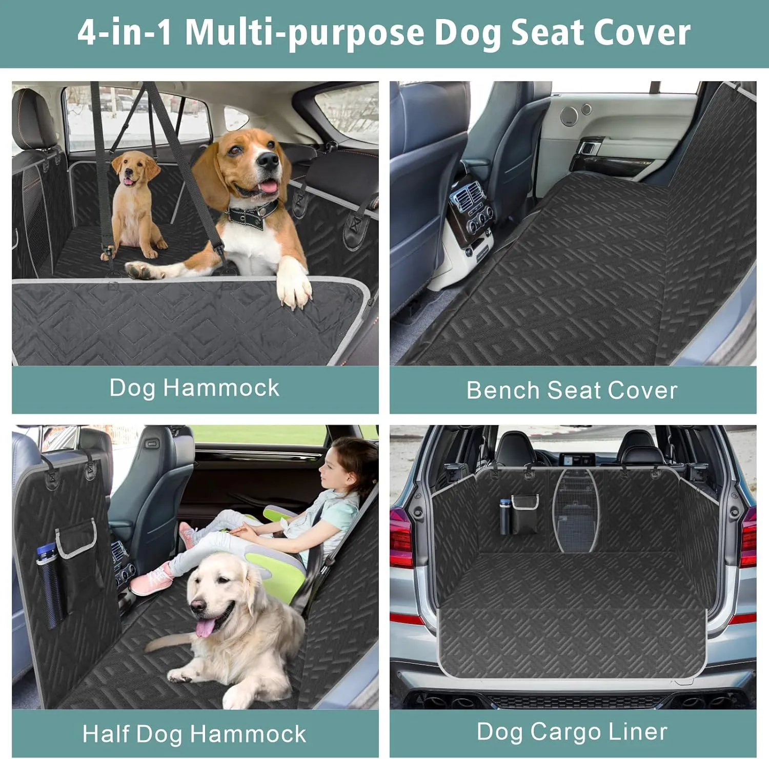 F-Color Dog Car Seat Cover - Waterproof Nonslip Dog Hammock for Car Comfort Enhancing Pet Seat Cover with Side Flap for Cars, Trucks and SUVs