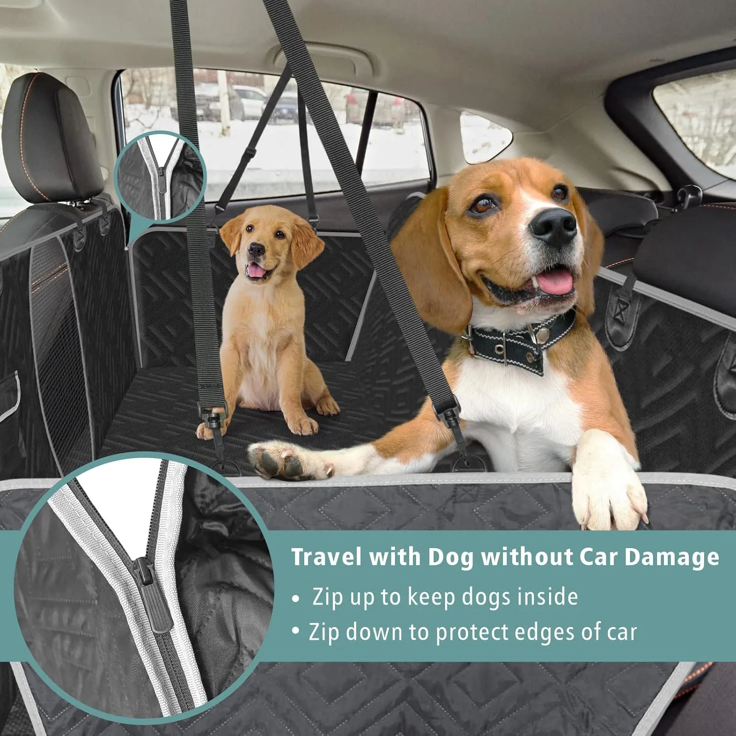F-Color Dog Car Seat Cover - Waterproof Nonslip Dog Hammock for Car Comfort Enhancing Pet Seat Cover with Side Flap for Cars, Trucks and SUVs