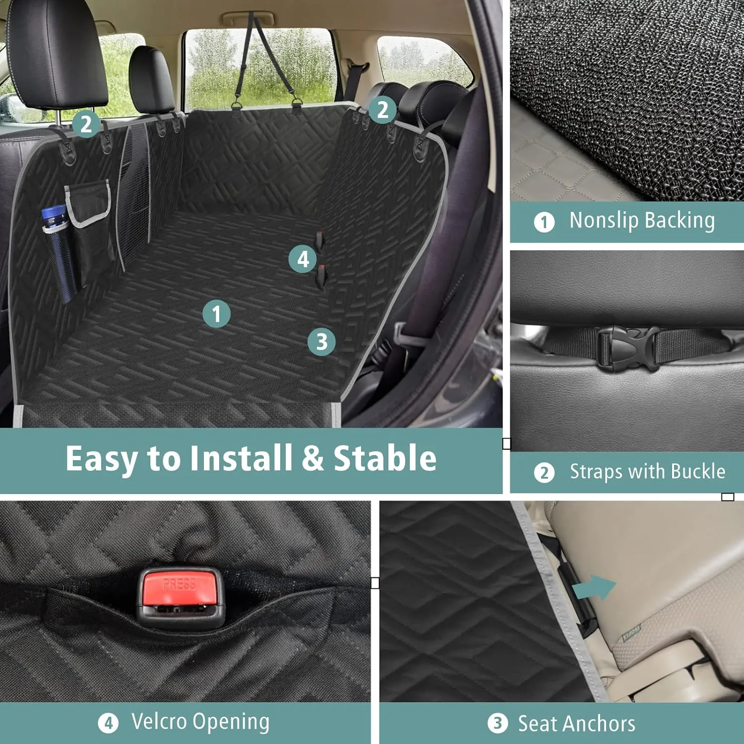 F-Color Dog Car Seat Cover - Waterproof Nonslip Dog Hammock for Car Comfort Enhancing Pet Seat Cover with Side Flap for Cars, Trucks and SUVs