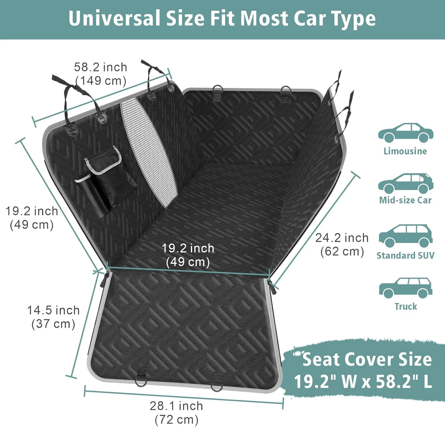 F-Color Dog Car Seat Cover - Waterproof Nonslip Dog Hammock for Car Comfort Enhancing Pet Seat Cover with Side Flap for Cars, Trucks and SUVs