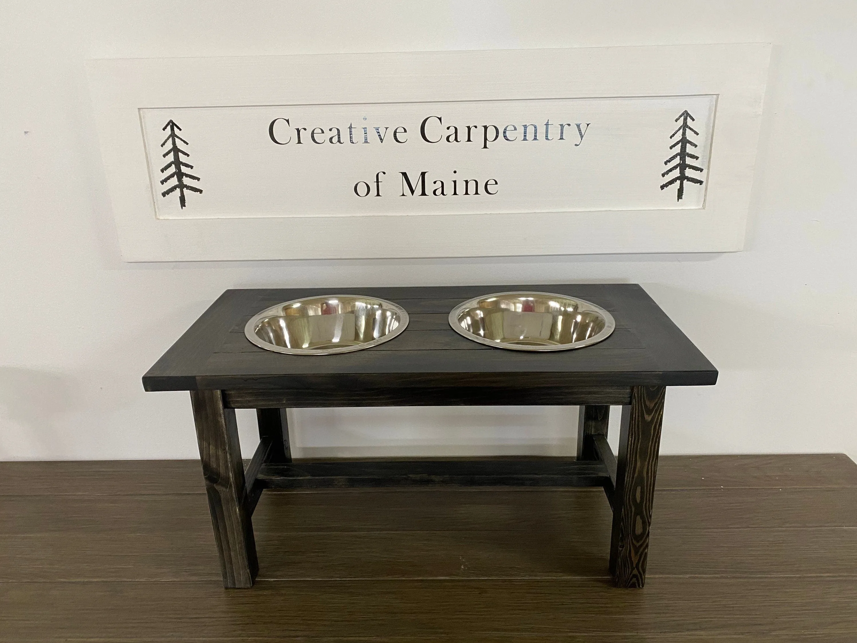 Farmhouse Style Rustic Stained Dog Feeder - Personalized