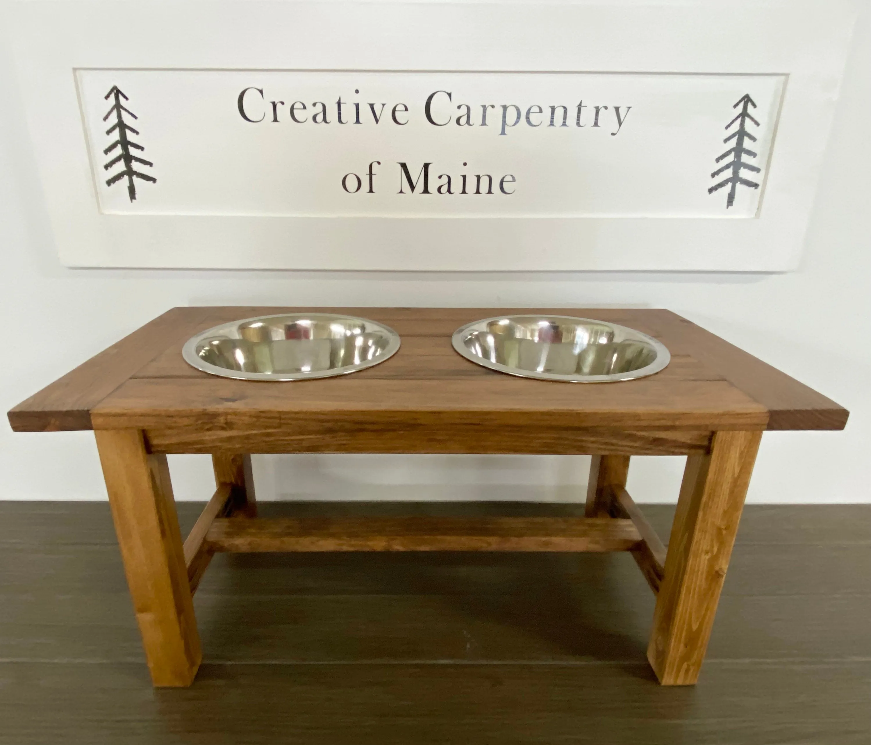 Farmhouse Style Rustic Stained Dog Feeder - Personalized