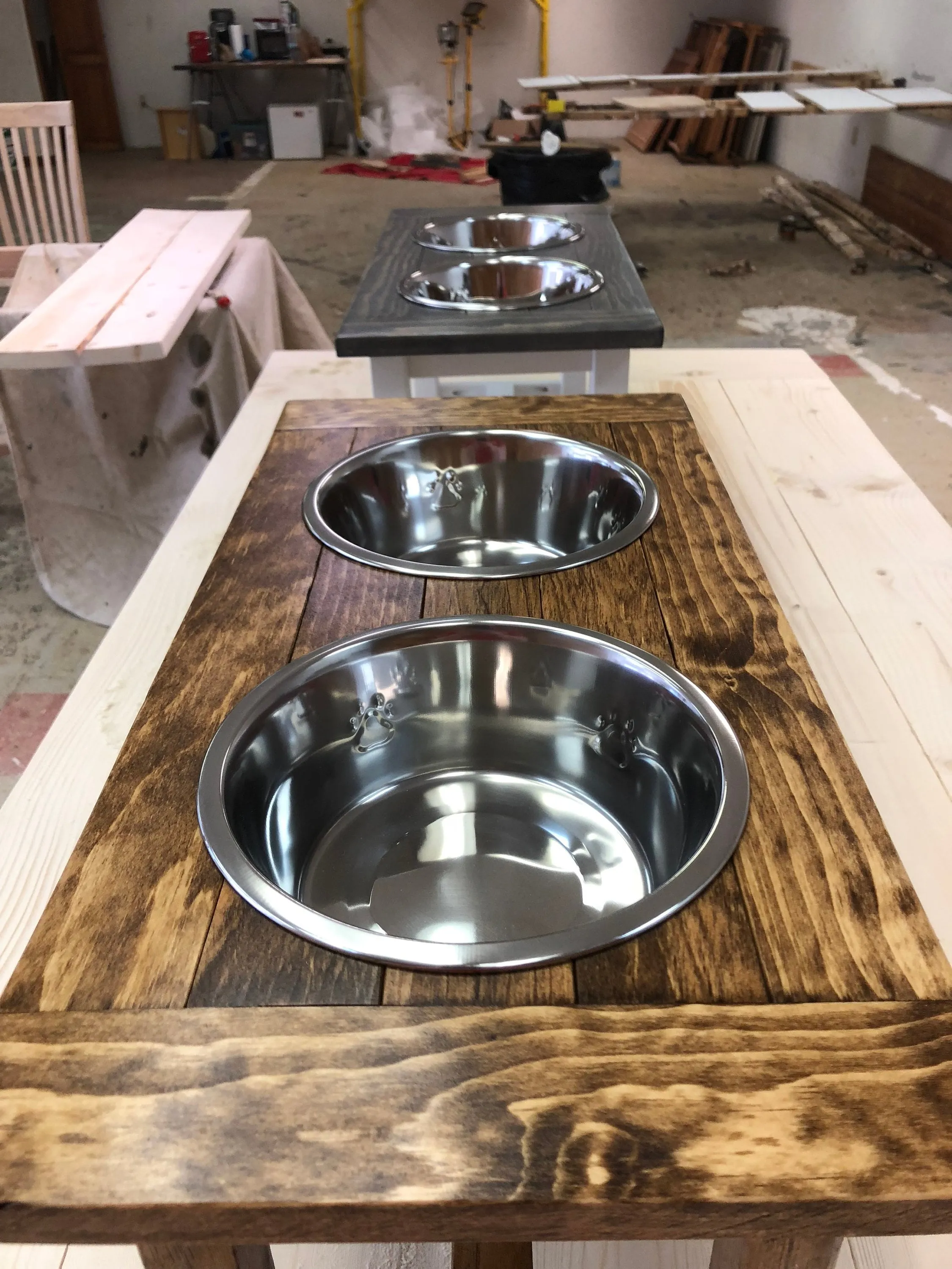 Farmhouse Style Rustic Stained Dog Feeder - Personalized