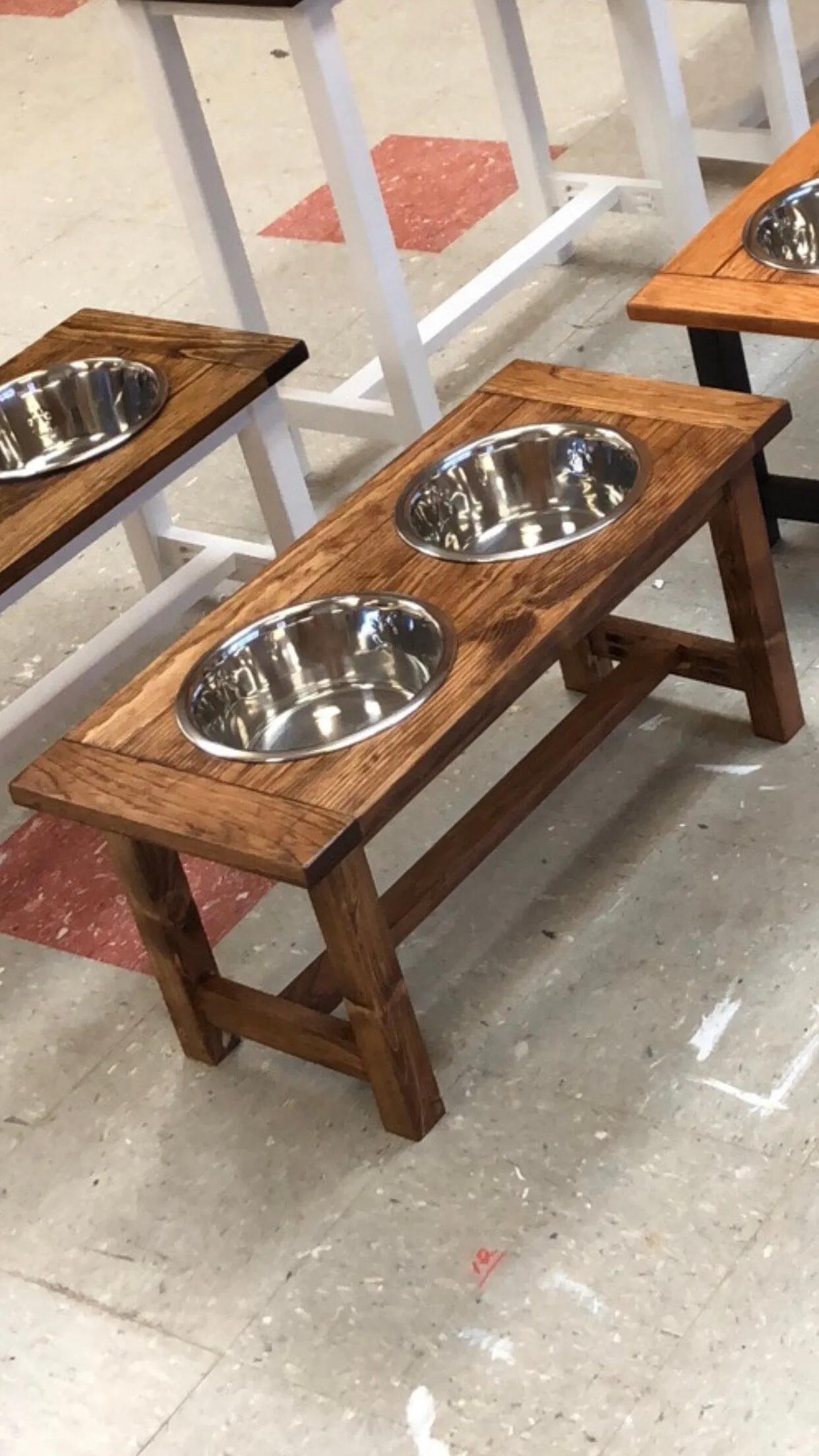 Farmhouse Style Rustic Stained Dog Feeder - Personalized