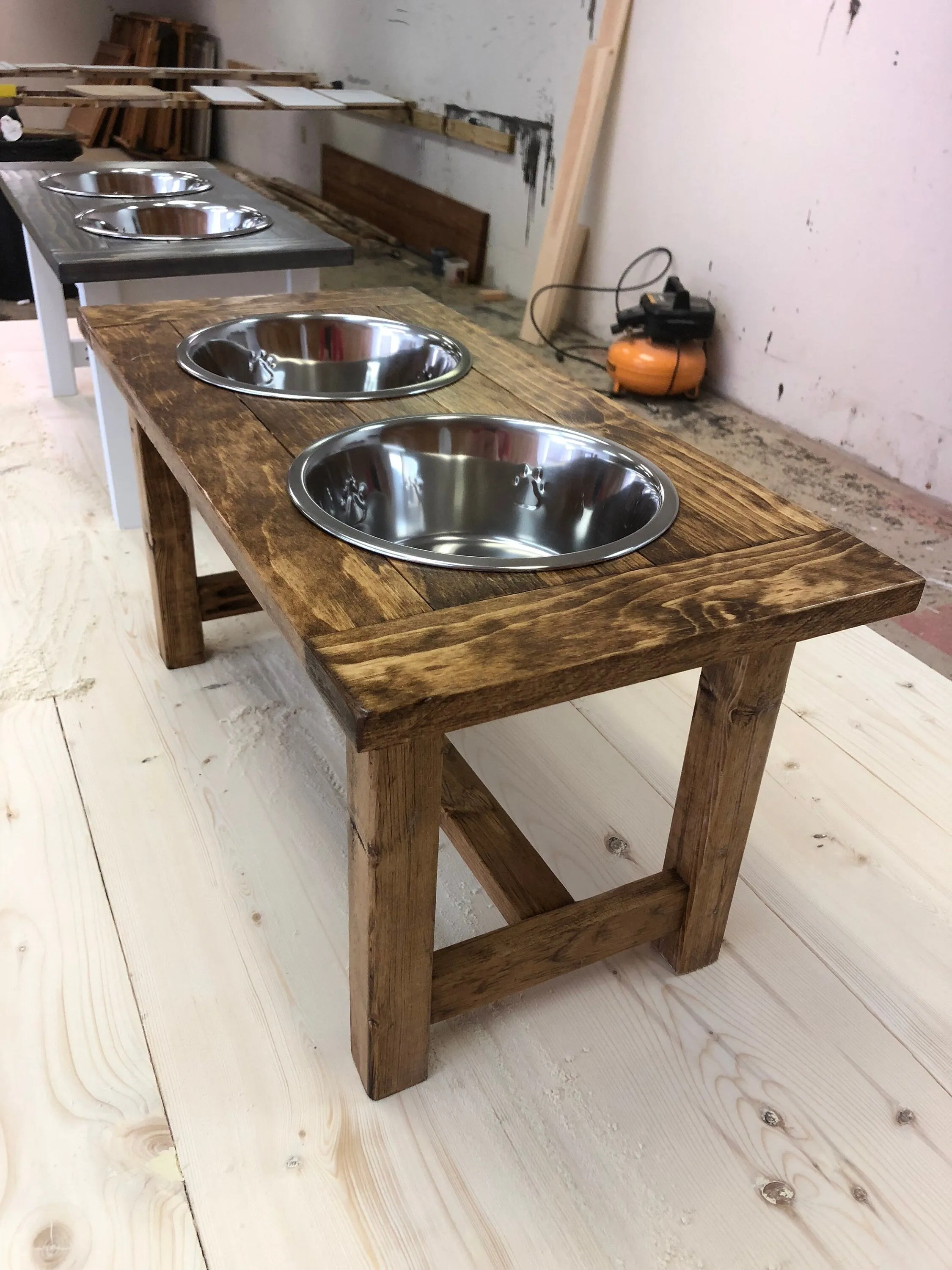 Farmhouse Style Rustic Stained Dog Feeder - Personalized