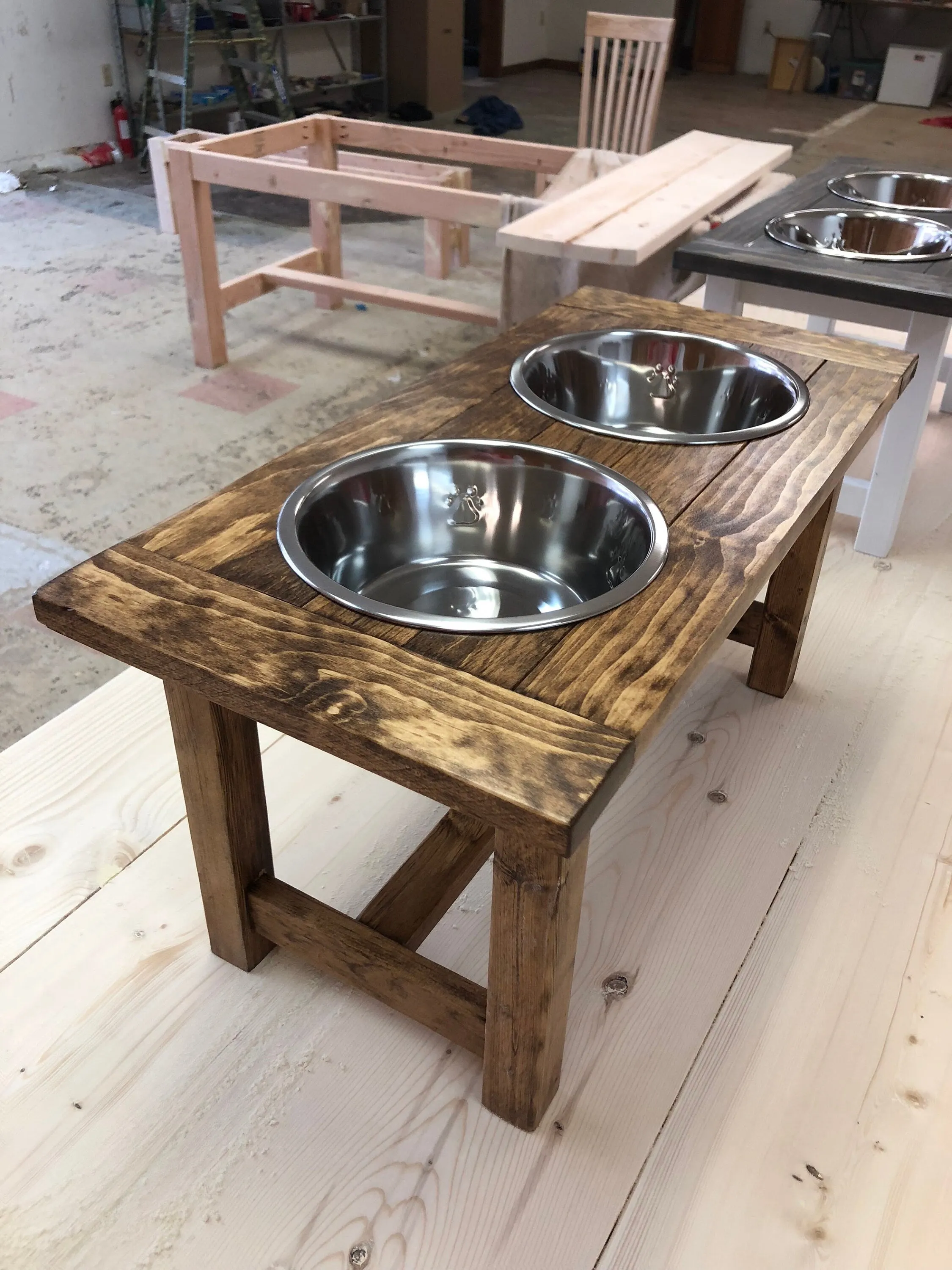 Farmhouse Style Rustic Stained Dog Feeder - Personalized