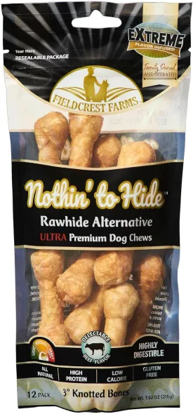 Fieldcrest Farms Nothin To Hide 3-Inch Ultra Knotted Bone Beef 12-Pack, Dog Chew