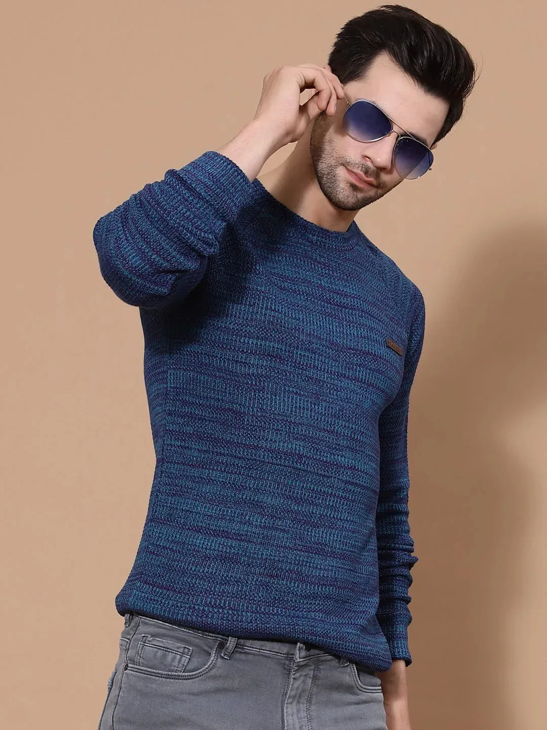 Flawless Mens's Blue Knitted Sweater