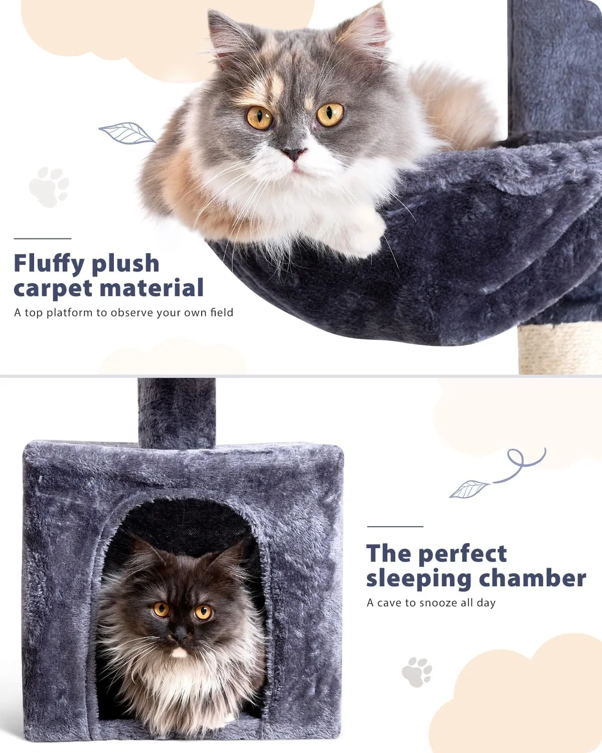 Floor to Ceiling Cat Tree, 5-Tier Height (95-109 inches) - Adjustable Cat Climbing Tower with Sisal Scratching Posts, Cat Condo, Hammock, Platforms, and Hanging Balls