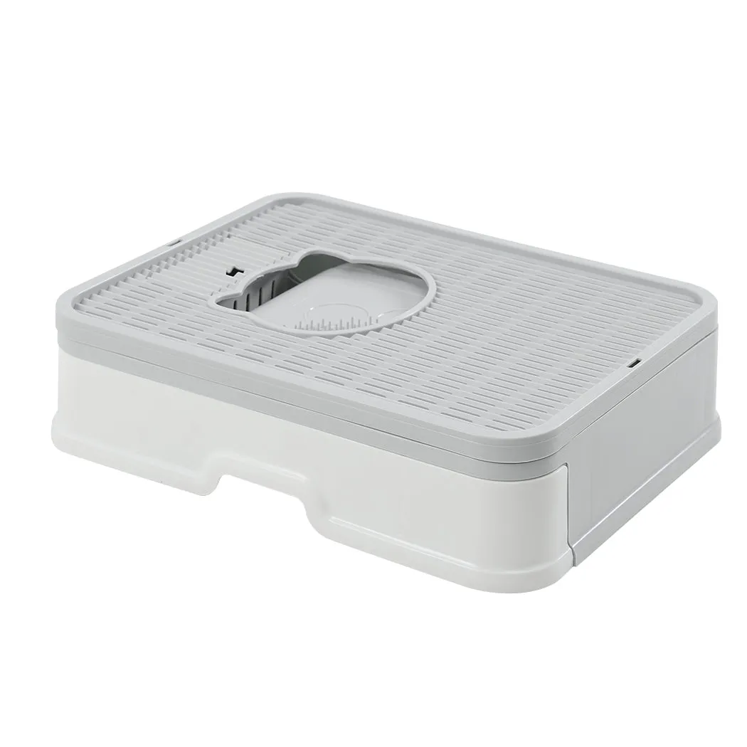 Foldable Cat Litter Box Tray Enclosed Kitty Toilet Hood with Hair Grooming - Grey
