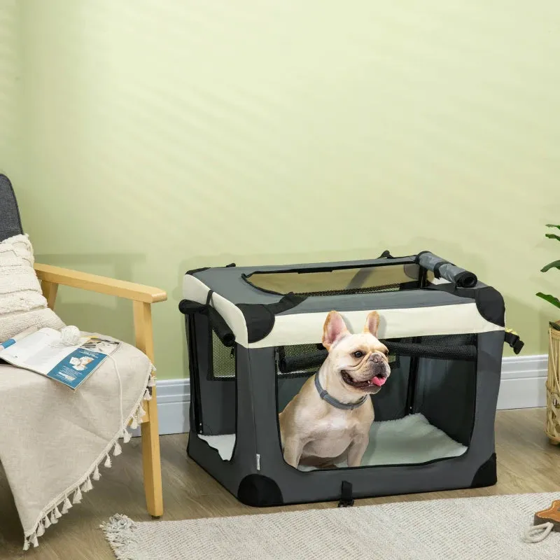 Foldable Grey Pet Carrier with Cushion - 70cm for Small Dogs and Cats
