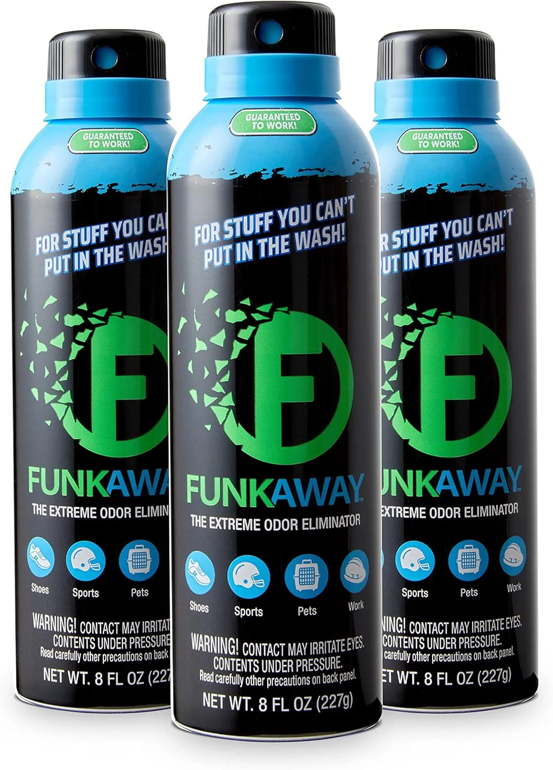 FunkAway Aerosol Spray, 8 oz., 3 Pack, Extreme Odor Eliminator Spray, Ideal for Shoe Smells, Pet Odors and Bulky Stuff that Won't Fit in the Wash; Attacks Musty Odors at the Source