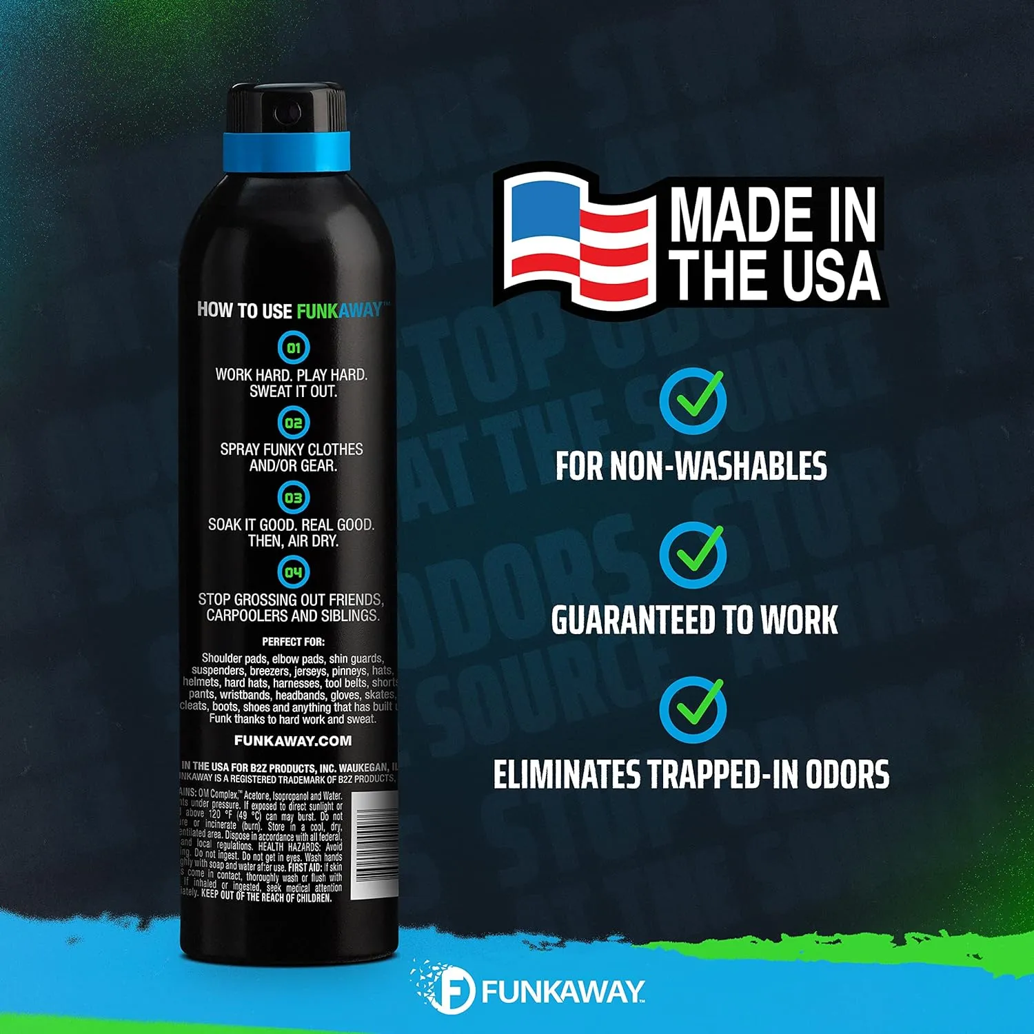 FunkAway Big Jobs Aerosol Spray, 13.5 oz., Extreme Odor Eliminator Spray, Ideal for Shoe Smells, Pet Odors and Large Stuff that Won't Fit in the Wash; Attacks Musty Odors at the Source