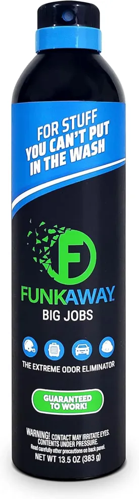 FunkAway Big Jobs Aerosol Spray, 13.5 oz., Extreme Odor Eliminator Spray, Ideal for Shoe Smells, Pet Odors and Large Stuff that Won't Fit in the Wash; Attacks Musty Odors at the Source