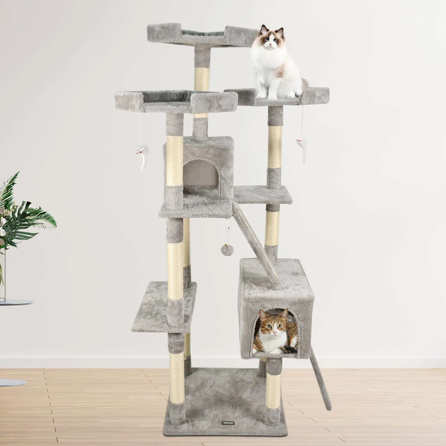 GOOPAWS Multi-Level 72-in Faux Fur Cat Tree & Condo, Grey, 72''