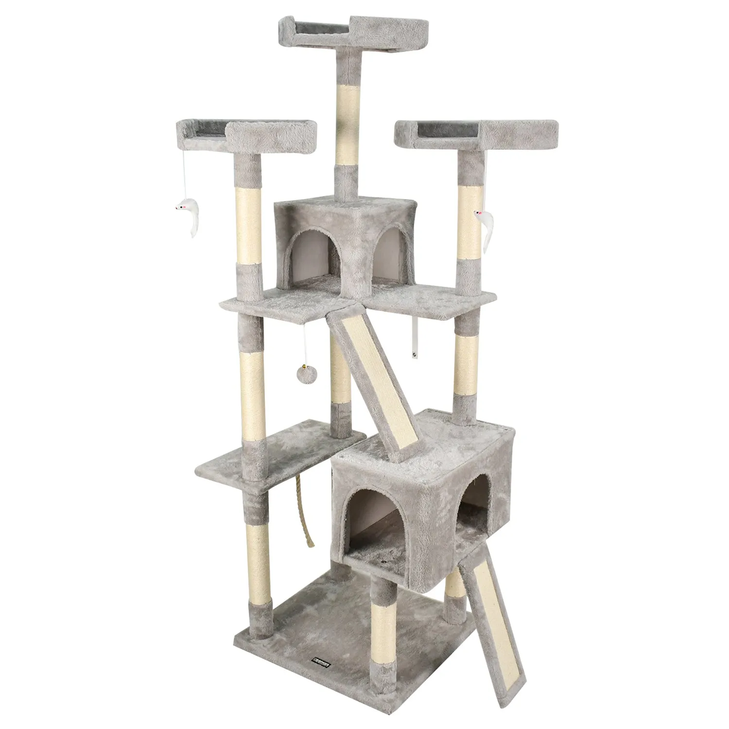 GOOPAWS Multi-Level 72-in Faux Fur Cat Tree & Condo, Grey, 72''