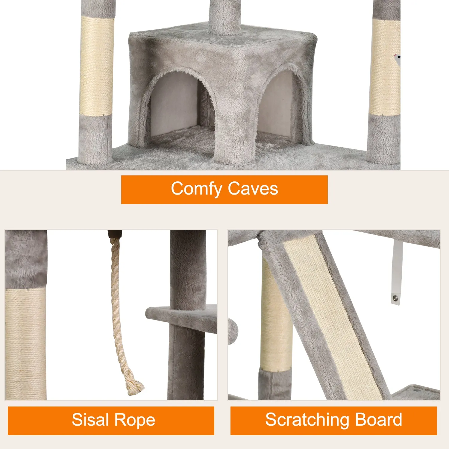 GOOPAWS Multi-Level 72-in Faux Fur Cat Tree & Condo, Grey, 72''
