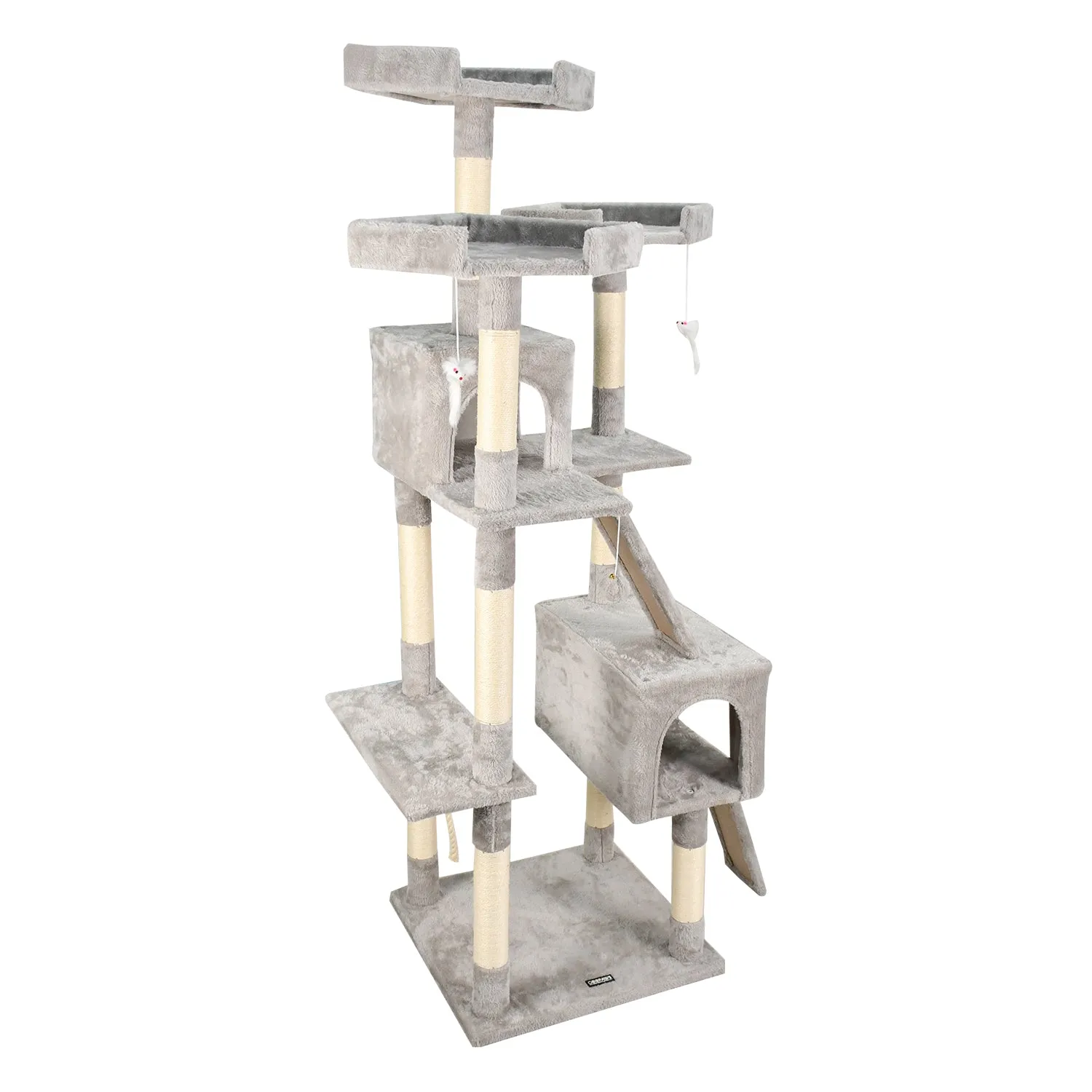 GOOPAWS Multi-Level 72-in Faux Fur Cat Tree & Condo, Grey, 72''
