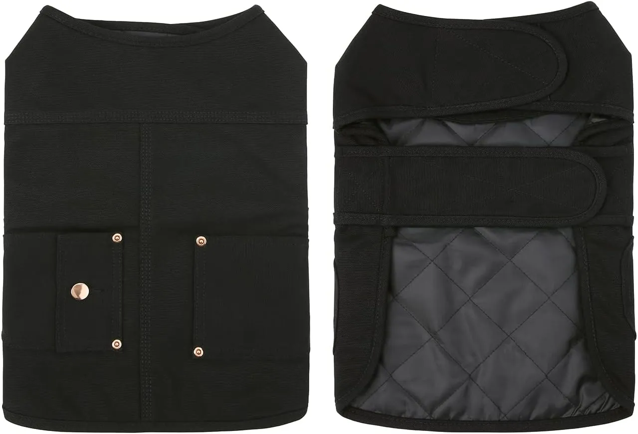 HDE Canvas Dog Vest Waterproof Jacket Cold Weather Coats for S-XL Dogs Black - M